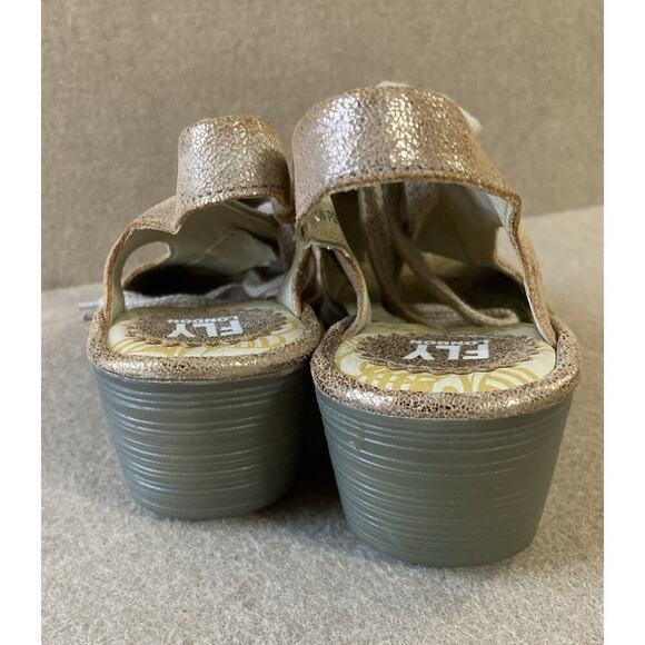 Fly London YLFA Metallic Wedge Sandals Sz 38 US 7-7.5 Rose Gold Leather Lace Up - Picture 4 of 8